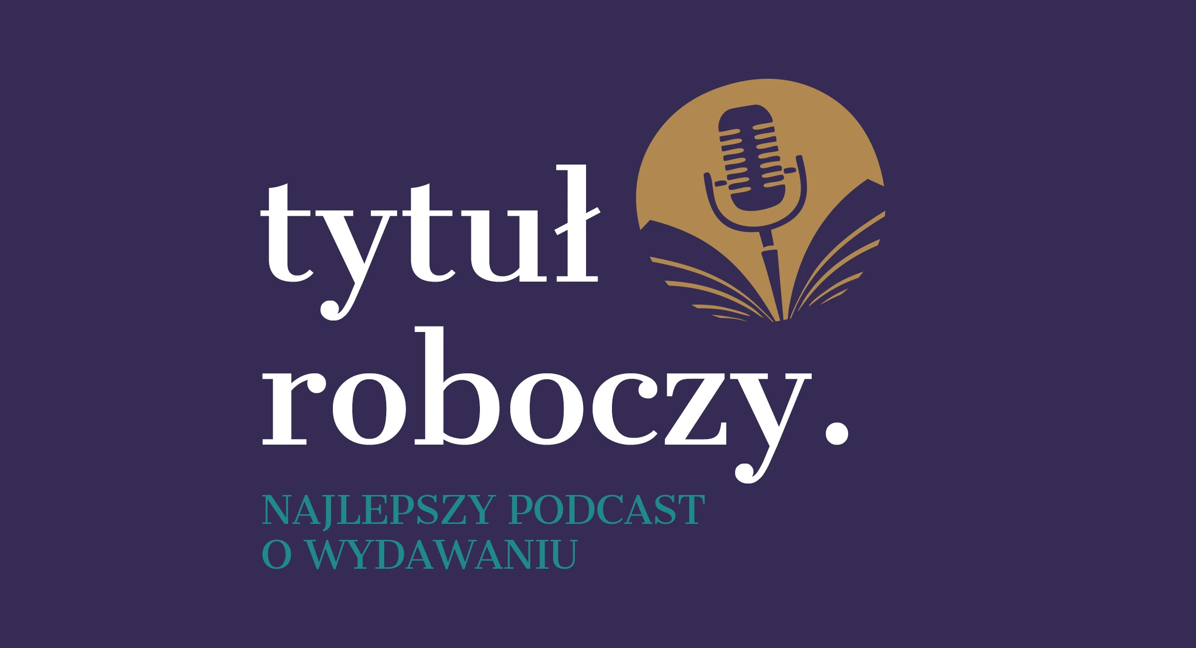 Podcast Twarda Oprawa o wydawaniu książek – baner z mikrofonem i otwartą książką na fioletowym tle